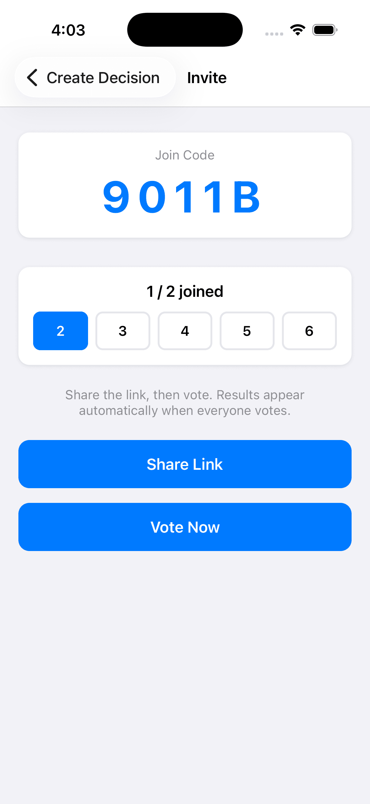 Share a link or code to invite others
